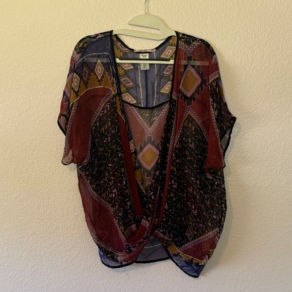 Language Tops - Language Multicolor Sheer Kimono Blouse
